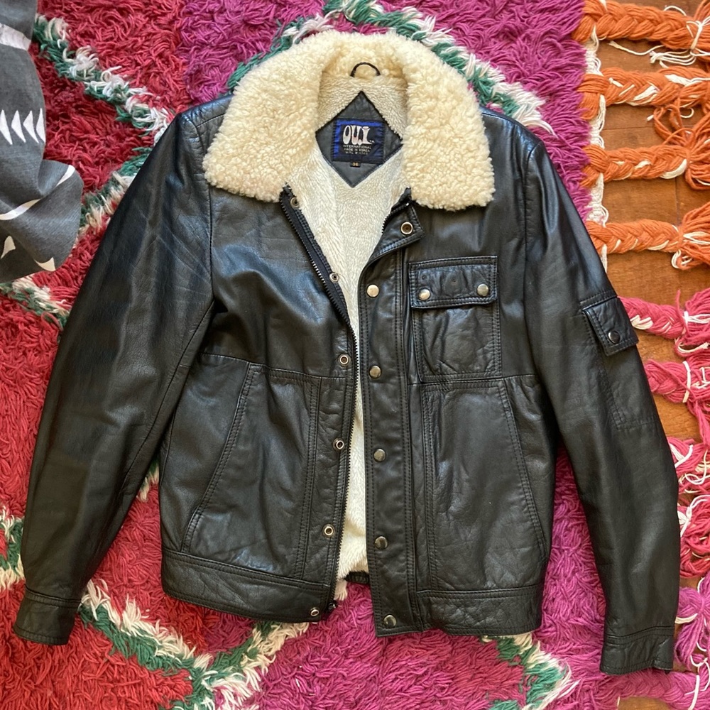 Vintage 70s Leather Bomber Jacket Coat